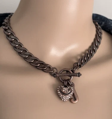 Collar Vintage Juicy Couture Rosa Pavé Cristal Corazón Palanca Dije Y2K Foto 1 de 4