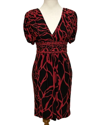BOSTON PROPER Muse Women's Black & Red Ruched Sleeve Knee Length Dress Size 8 - Image 1 of 4