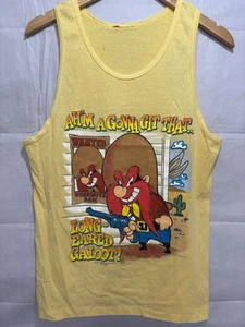 Vintage Shirt 1989 Looney Tunes Yosemite Sam Tank Top Yellow Wanted Poster - Picture 1 of 8