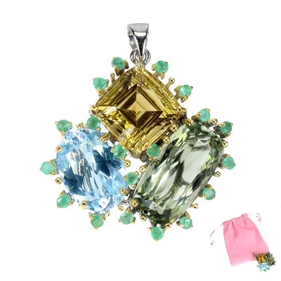 Colgante de plata de ley 925 citrino 58ct amatista piedras preciosas joyería hecha a mano Foto 1 de 4