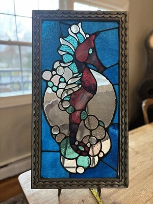 Винтажный в рамке морской конек витражное стекло, морской конек Suncatcher, морской конек в стекле - Изображение 1 из 4