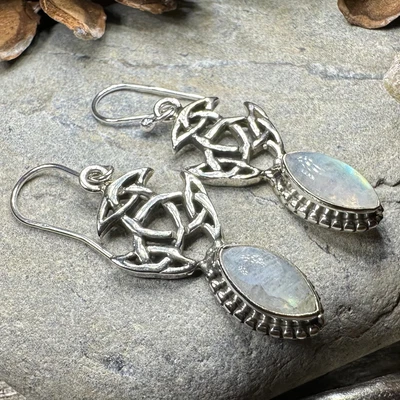 Celtic Earrings Long Dangle Earrings Trinity Knot Ladies Wiccan Gemstone 925 Foto 1 de 4