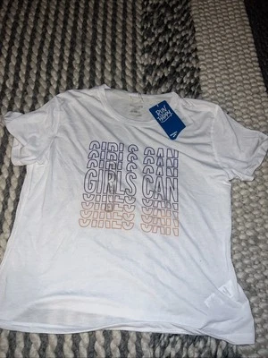 全新带标签 Brooks 女式 Empower Her 'Girls Can' 系列白色 T 恤 M 码跑步 — 第 1/3 张图片