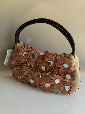 Sonia Rykiel Domino Linen Leather Crystal Gemstone Shoulder Bag Handbag Vintage - Image 1 of 4