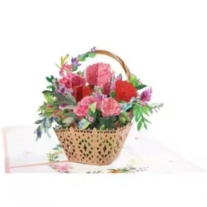 Handmade 3D Pop Up Card Flower Basket 15cm x 20cm - Picture 1 of 1
