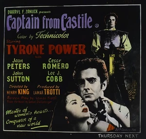CAPTAIN FROM CASTILE 1947 CINEMA MOVIE FILM ADVERT Vintage Magic Lantern Slide - Picture 1 of 5