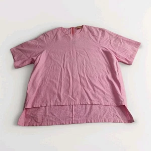 ALBUS LUMEN Top Blouse Relaxed-Fit Size 12 M Pink Cotton Linen Made In Australia - Foto 1 di 9