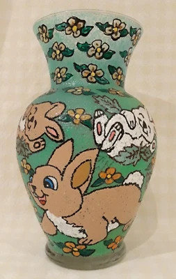 Jarrón Conejo Blanco y Marrón Pintado a Mano Primavera Pascua Verde Floral Foto 1 de 4