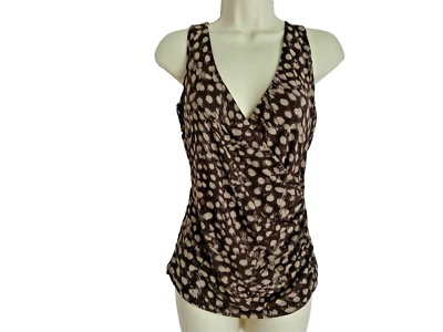 Kenneth Cole Reaction S Tejido Top Malla Envolvente Lateral Drapeado Marrón Estampado Manchado Foto 1 de 4