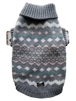 Barkley & Finn Dog Sweater Sleeved Turtleneck Gray Fair Isle Design MEDIUM - Изображение 1 из 4