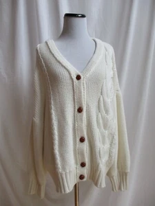 Staud Blake Cardigan Size Large Oversized V Neck Cableknit Sweater Ivory - Bild 1 von 8