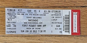 Radiohead Concert Ticket Stub June 10th 2012 Illinois Full Unused Ticket - Picture 1 of 2