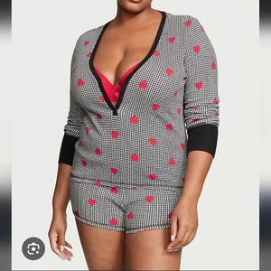 Victoria's Secret NEW Women's XXL Pajamas Set PJs Black White & Red Hearts - Picture 1 of 8