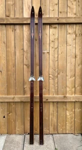 VINTAGE 80" Snow Wooden Skis Has BROWN Finish SIGMUND RUUD GREAT DECORATION - Picture 1 of 5