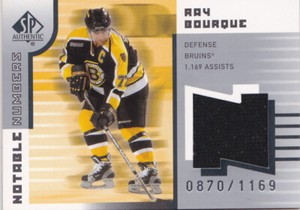 01-02 SP Authentic Ray Bourque /1169 Jersey Notable Numbers Bruins 2001