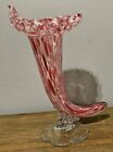 Vintage RARE Beautiful Pink and White  Murano Style Hand Blown Footed Vase