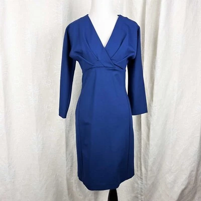 Piazza Sempione Vestido Azul Plisado Elástico Viscosa Jersey Cuello en V Italia 42 / EE. UU. 6 Foto 1 de 4