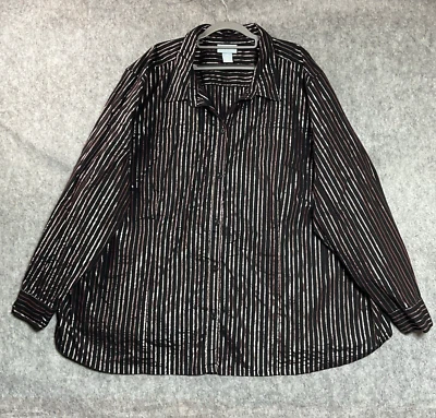 Liz & Me Top Shirt Womens Plus 5X Black Striped Long Sleeve Capsule Everyday - Image 1 of 4