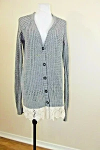 FOREVER 21 Womens Open Weave CARDIGAN SWEATER - Size SMALL - Gray Crochet Trim - Bild 1 von 7