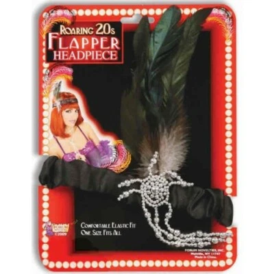 Flapper обруч для волос в ассортименте атласная лента с серебряным акцентом и пером - Изображение 1 из 3