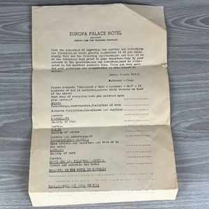 Vtg Europa Palace Hotel Ana-Capri Survey Request Guest Letter Italy Ephemera - Picture 1 of 8