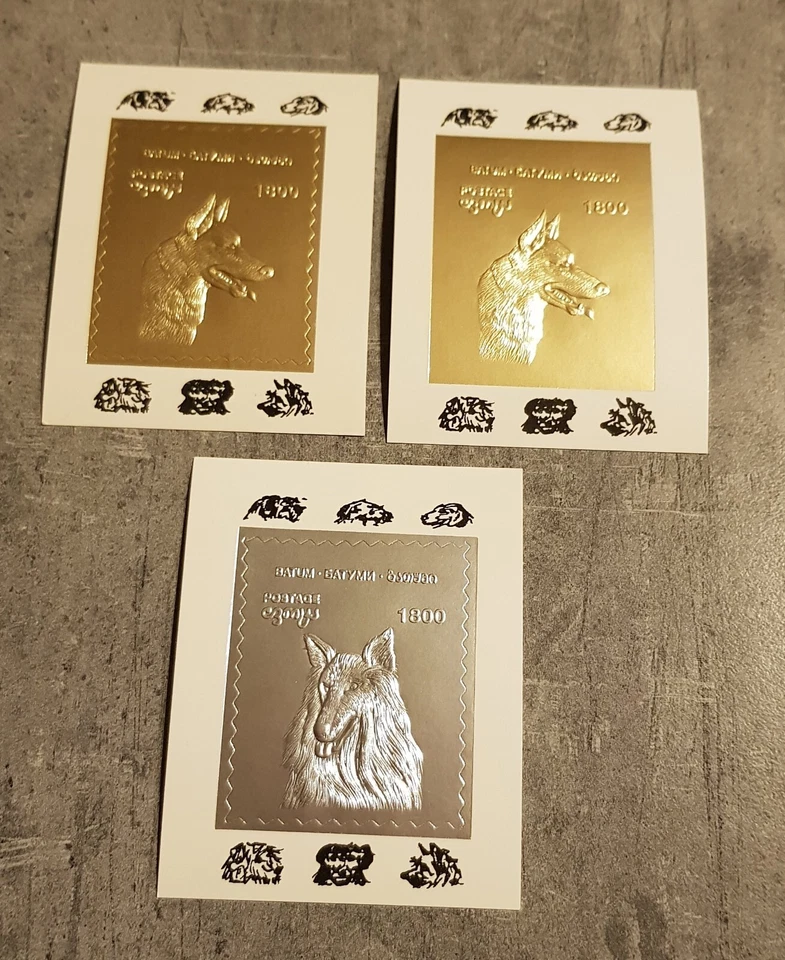 BATUM DOGS 3 BLOCKS GOLD &SILVER PERF& IMPERFORED MNH - Image 1 of 1