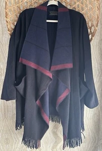 PERUVIAN CONNECTION womens S 100% Baby ALPACA Fringe JACKET Wrap Waterfall Front - Picture 1 of 16