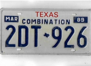 TEXAS 1989 license plate "2DT 926" ***MINT*** - Picture 1 of 1