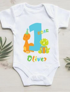 Personalised Baby Dinosaur 1st Birthday Vest, T-shirt, Cute Boy Birthday Outfit - Picture 1 of 2