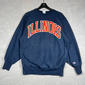 VTG 90s Champion Reverse Weave Illinois Fighting Illini Sweatshirt Blue Men’s XL - Picture 1 of 9