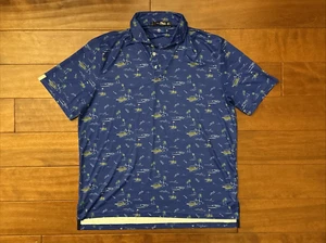 Ralph Lauren RLX Shirt Mens Size Large Blue All Over Print Polo Performance Golf - Picture 1 of 5