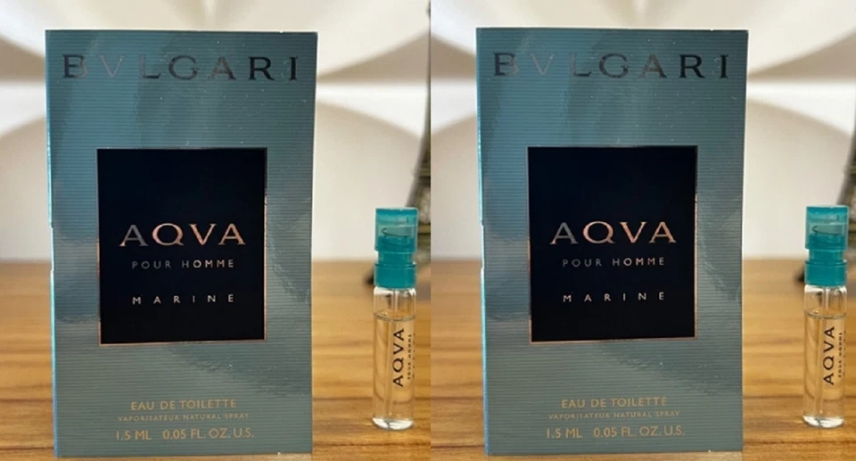 2x Aqva Pour Homme Marine Bvlgari 1,5 ml MUESTRA de Colonia para hombre tamaño de viaje cardado Foto 1 de 1