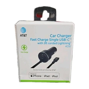 AT&T Car Charger Fast Charge Single USB-C With 3ft Corded USB-C 40W  - Picture 1 of 5