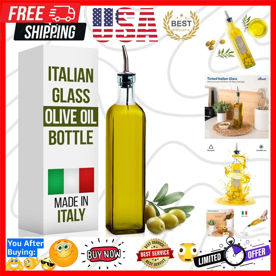 Ehomea2z Italian Glass Oil and Vinegar Cruet 16 Oz Olive Oil Dispenser With Sta