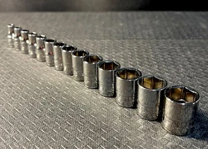 Snap-on Tools NEW 1/4" Flank Drive 14pc METRIC SHALLOW 6-point 4-15mm Socket SET - Picture 1 of 15
