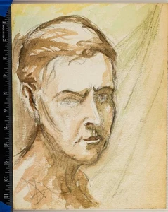 Aquarell Gemälde auf Papier um 1960 Mann  - Bild 1 von 1