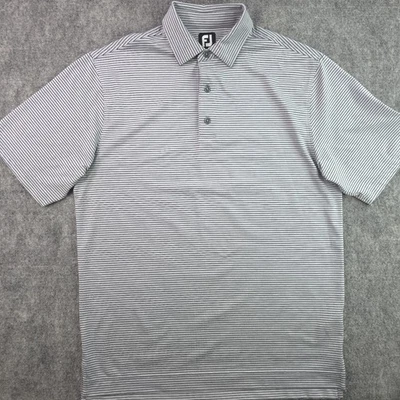 Footjoy Polo Medium Gray Black Striped Performance Golf Short Sleeve Stretch  - Image 1 of 4