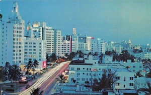 MIAMI BEACH FL HOTELS ALONG COLLINS AVE AT NITE c1950s SOUTH BEACH 120125 U - Picture 1 of 2
