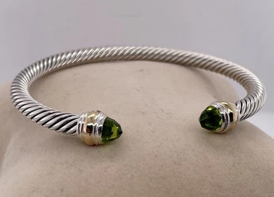 David Yurman 5mm pulseira clássica cabo peridoto e ouro 14k tamanho médio - Imagem 1 de 4
