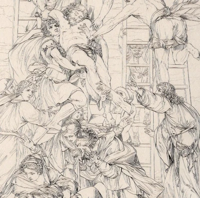 EL DESCENSO DE LA CRUZ - 1811 Grabado en cobre antiguo después de Daniel di Volte Foto 1 de 2