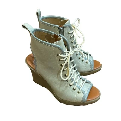 Dr. Martens Sabrina lace up Wedge Sandals Grey women’s 5 peep toe punk chic - Image 1 of 4
