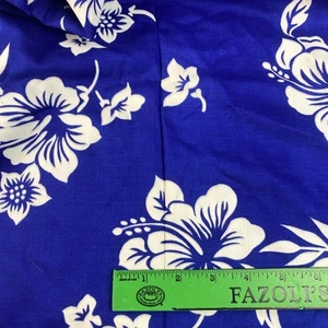 Tela blanca azul real diseño floral hawaiano mezcla algodón rayón de colección 4 yardas x 55" - Imagen 1 de 7