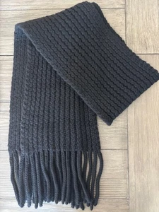 Brooks Brothers Rare Rich Cashmere Wool Bld Cable Knit Fringe Scarf Unisex Black - Picture 1 of 4