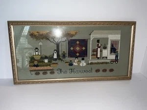 Amish The Harvest Embroidery Country Farm Folk with Frame - Picture 1 of 5