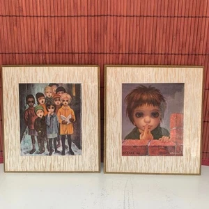 2 Margaret Keane BIG EYES 60er Jahre Holz Wandbilder seltenes Paar MCM - Bild 1 von 8