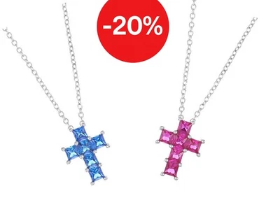 Collana Donna Croce Argento 925 Zirconi Colorati Amen Gioielli CLPCQBR CLPCQBBL - Immagine 1 di 2