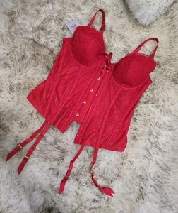 New Savage X Fenty Women's Embroidered Lace Corset in Red Size 1X Adjustable - Picture 1 of 9