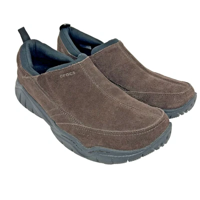 Crocs Swiftwater Zapatos Para Hombre Talla 10 Marrón Gamuza Cuero Sin Cordones Mocasín Comodidad Foto 1 de 4