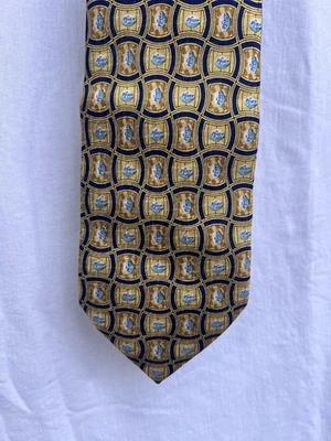 Corbata vintage Pfizer amarilla toda seda geométrica azul pastillas AOP Foto 1 de 4