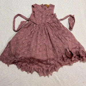 April Cornell Mauve Pink Lace Girls Dress 5/6 Underskirt Layered Button Back - Picture 1 of 6